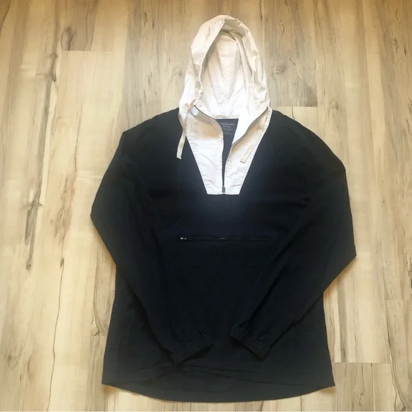 Abercrombie & Fitch Navy Pullover Zip Hoodie with White Hood Cotton Boat Jacket - Picture 2 of 9